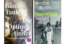 Zwei Buchcover nebeneinander: Gün Tank - Die Optimistinnen; André Kubiczek - Nostalgia